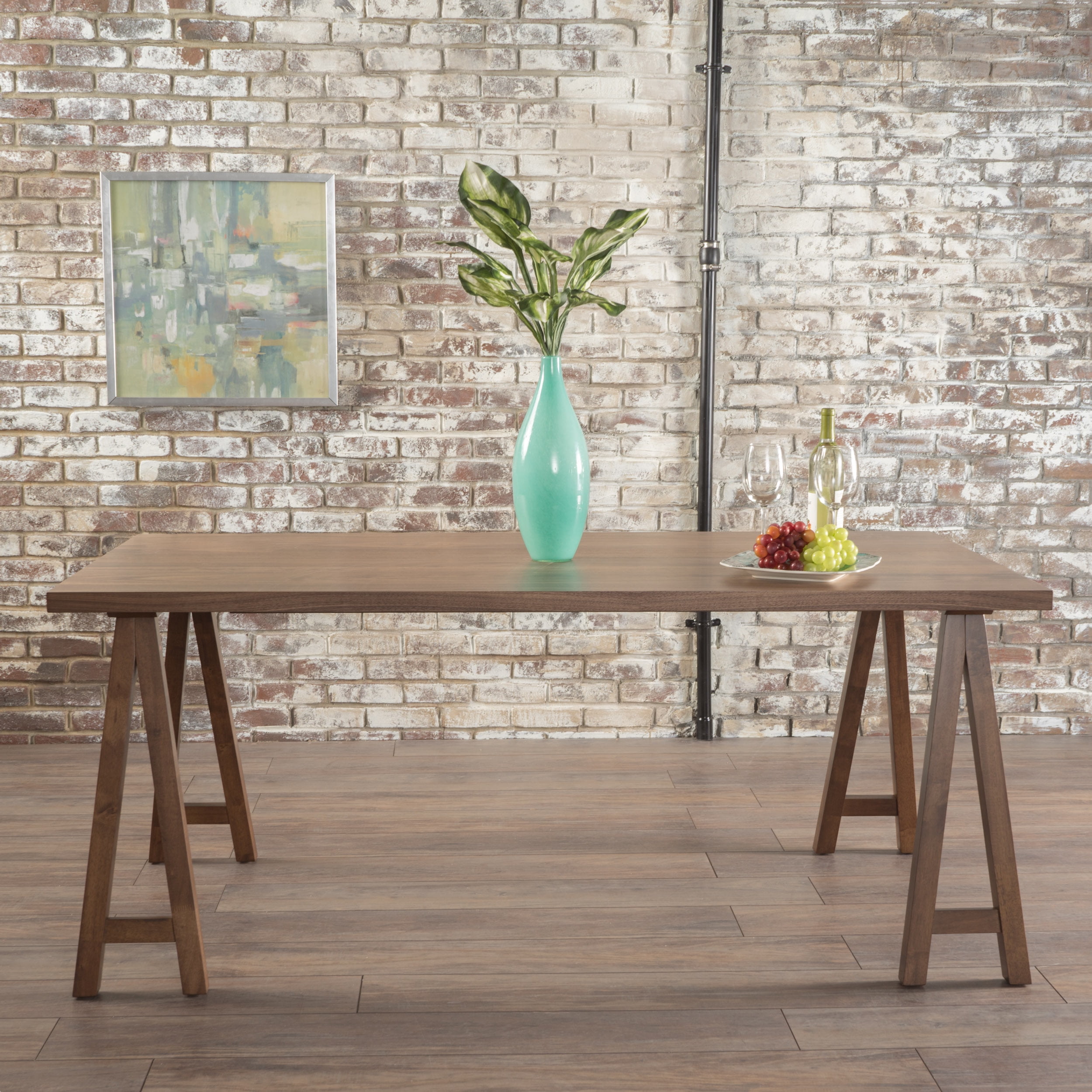 Noble House Montecito Modern Farmhouse Wood Dining Table, Natural Walnut