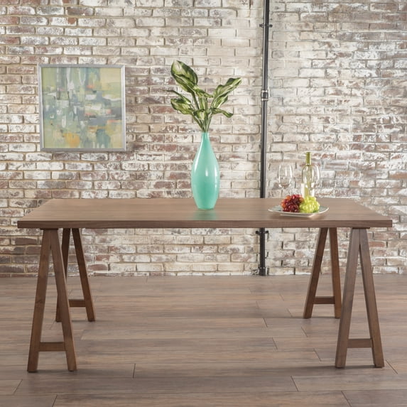 Noble House Montecito Modern Farmhouse Wood Dining Table, Natural Walnut