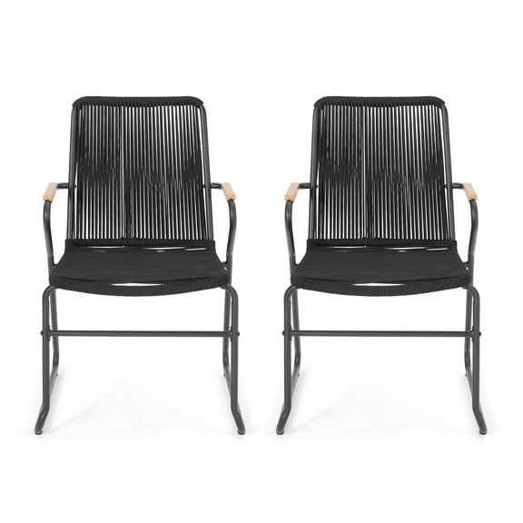 Noble House Moonstone Outdoor Rope Weave Club Chair in Black (Set of 2)