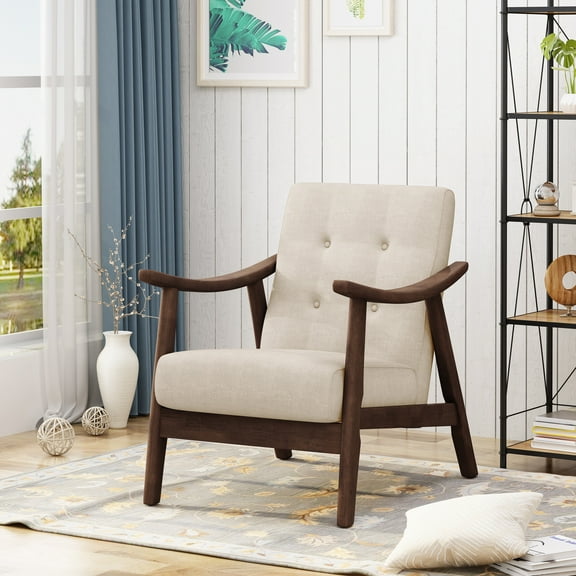Noble House Morena Fabric Tufted Accent Club Chair, Beige