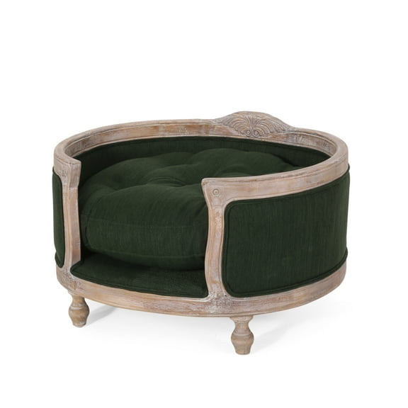 Noble House Moreno Fabric and Wood Frame Medium Pet Bed, Pine and Antique Natural