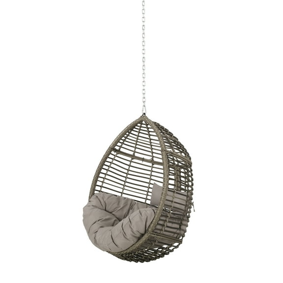 Noble House Morris Wicker Hanging Chair (NO STAND) in Gray