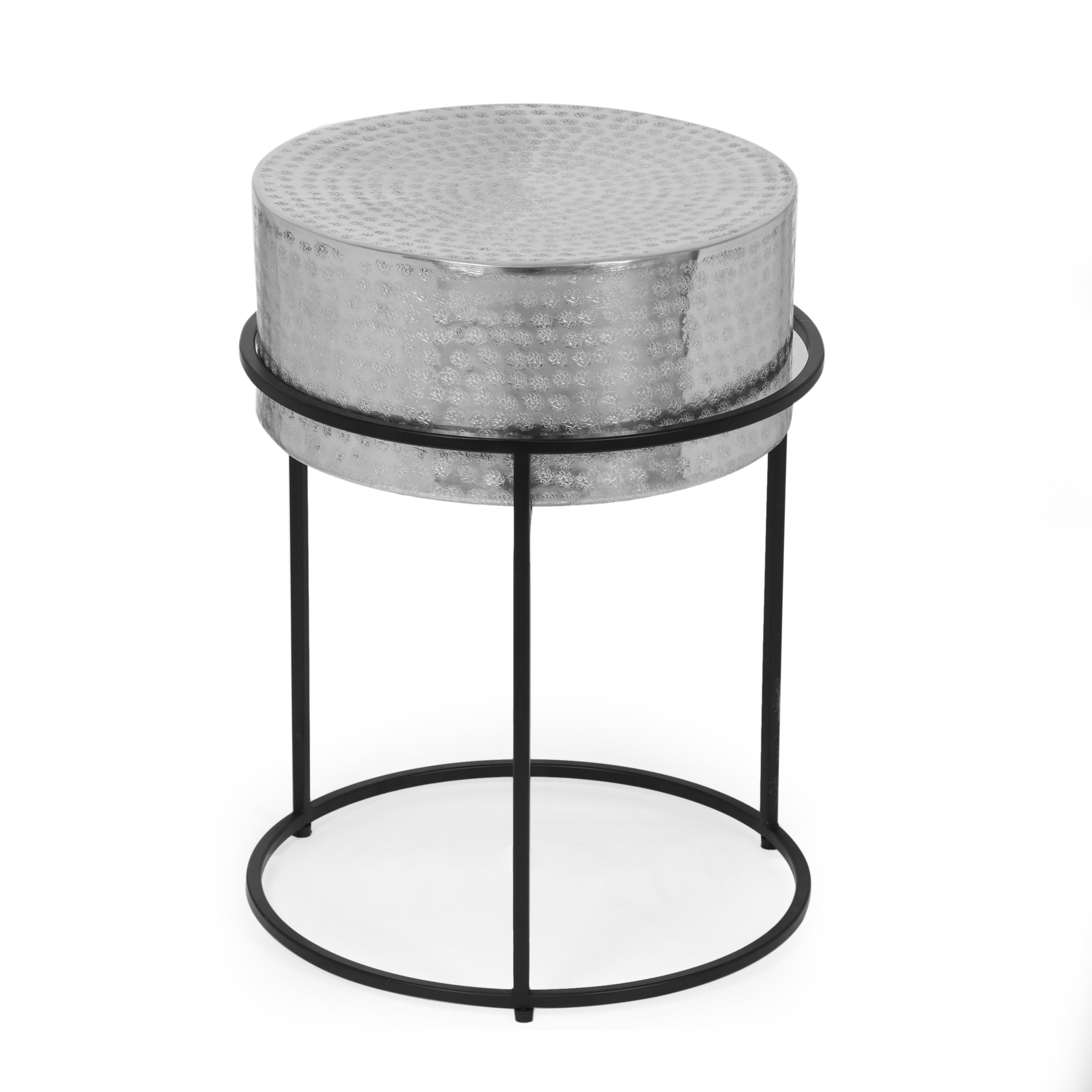 Modern Round Black and Silver Aluminum Side Table