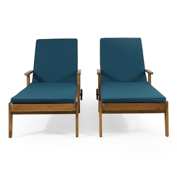Noble House Multiple Positions Acacia wood Outdoor Chaise Lounge - Set of 2 - Blue