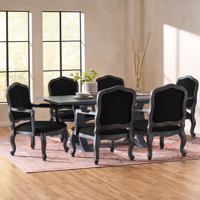 Noble House Munro Wood 7Piece Expandable Dining Set, Black and Gray