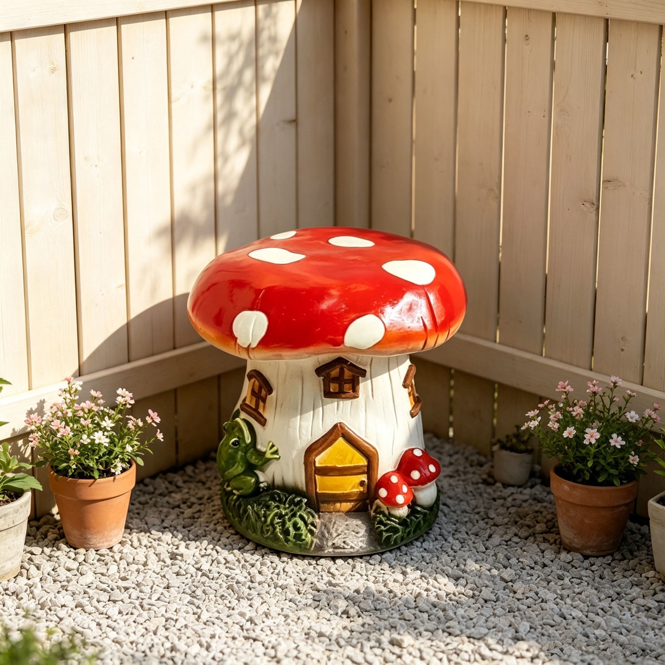 Noble House Mushroom House Stool, Fairy Forest Base Decor, Outdoor Creative Figurine Seat for Patio, Garden, Multicolor