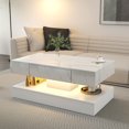 thumbnail image 1 of Noble House Nadia 39.4" LED Coffee Table, RGB Remote Lighting, Drawer Storage, Wooden Living Room Furniture, White, 1 of 10