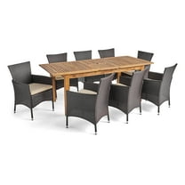 Noble House Nadia 9 Piece Wooden Expandable Patio Dining Set in Natural