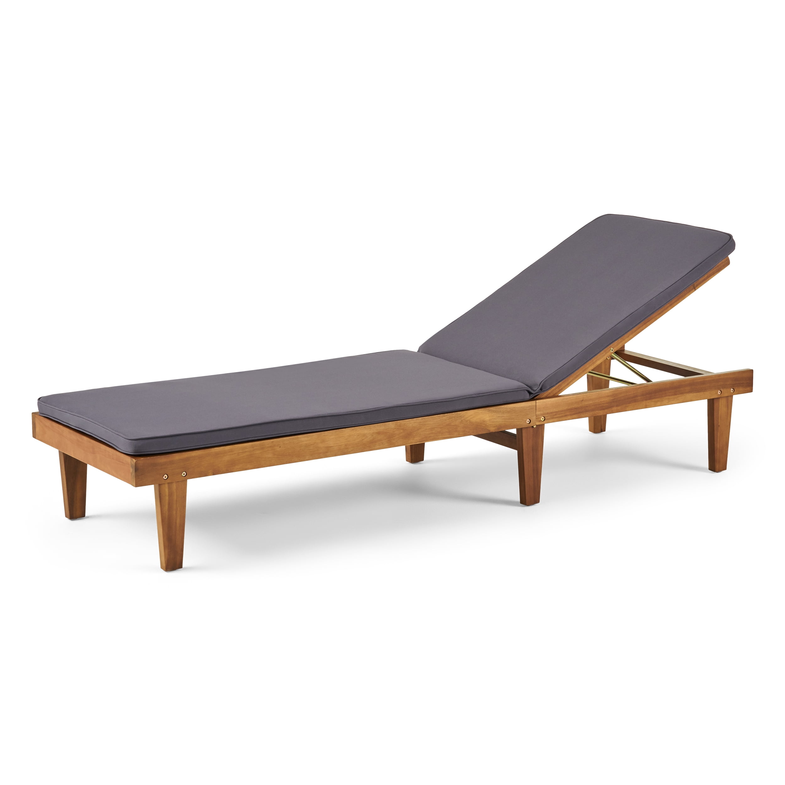 Maddison Outdoor Acacia Wood Chaise Lounge and Cushion Set, Teak and Dark Gray