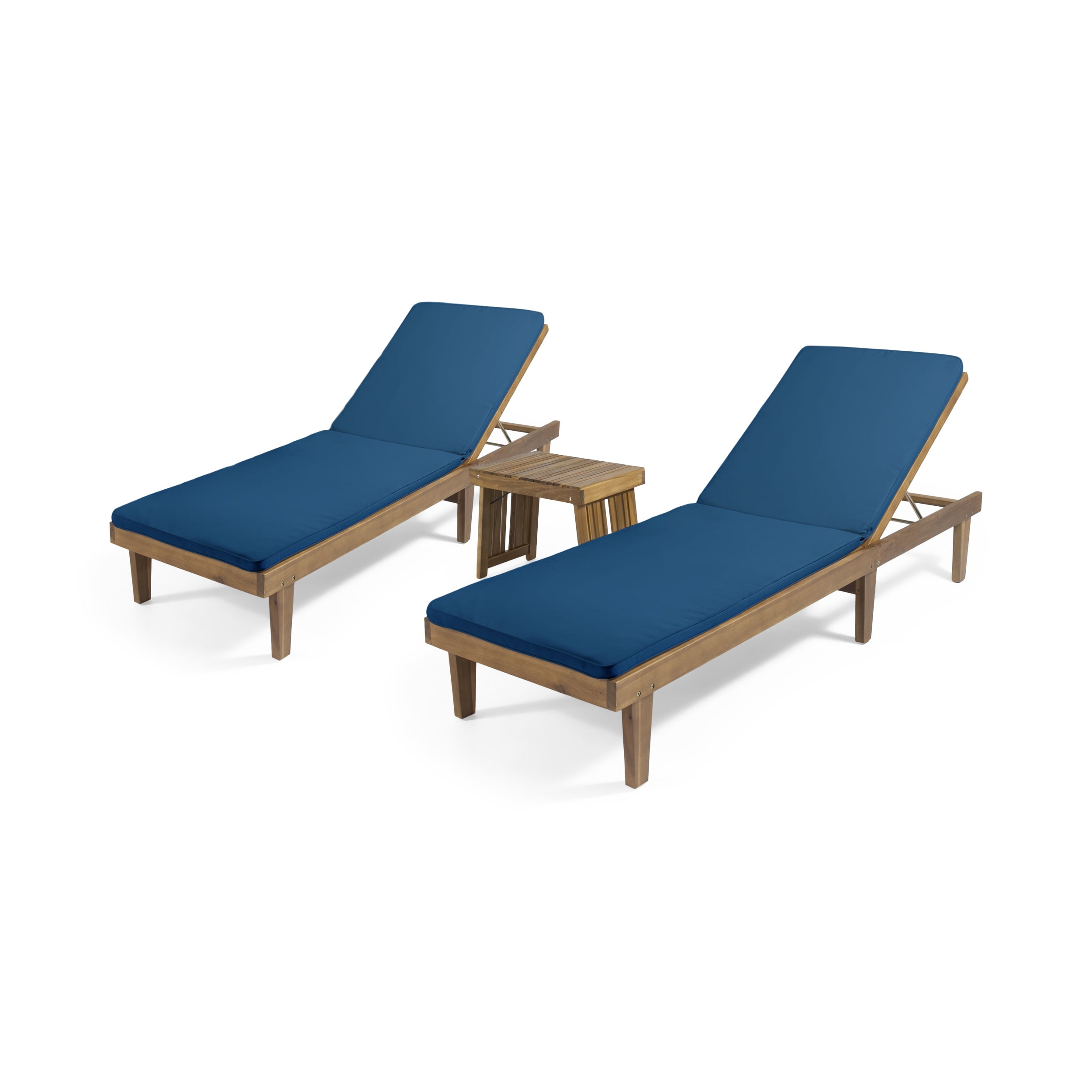 Noble House Nadine Outdoor Wood 3Pc Chaise Lounge Set Cushion Teak