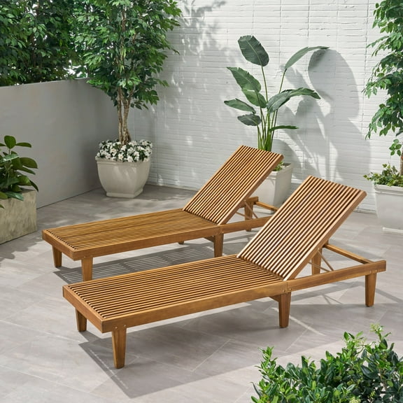 Noble House Nadine Outdoor Wood Chaise Lounge in Teak (Set of 2)