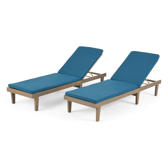 Noble House Nadine Outdoor Wood Lounge Cushion (Set of 2) Gray/Blue