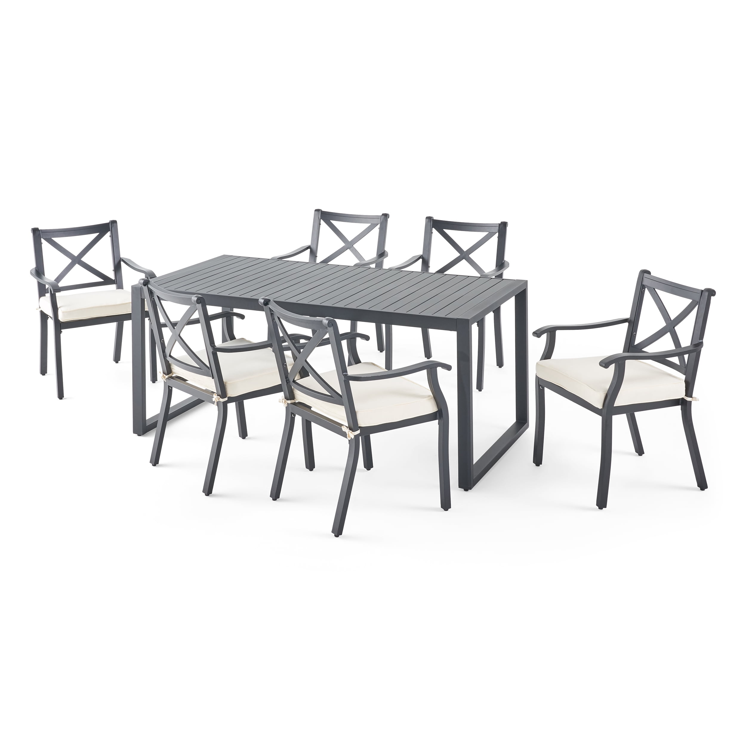 Noble House Navan Piece Aluminum Patio Dining Set in Black and