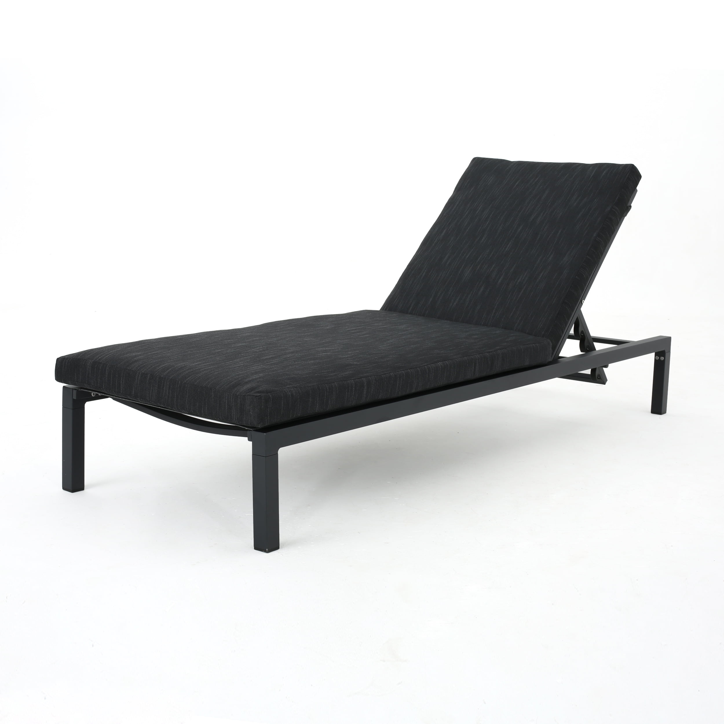 Dark Gray and Black Aluminum Chaise Lounge with Cushions