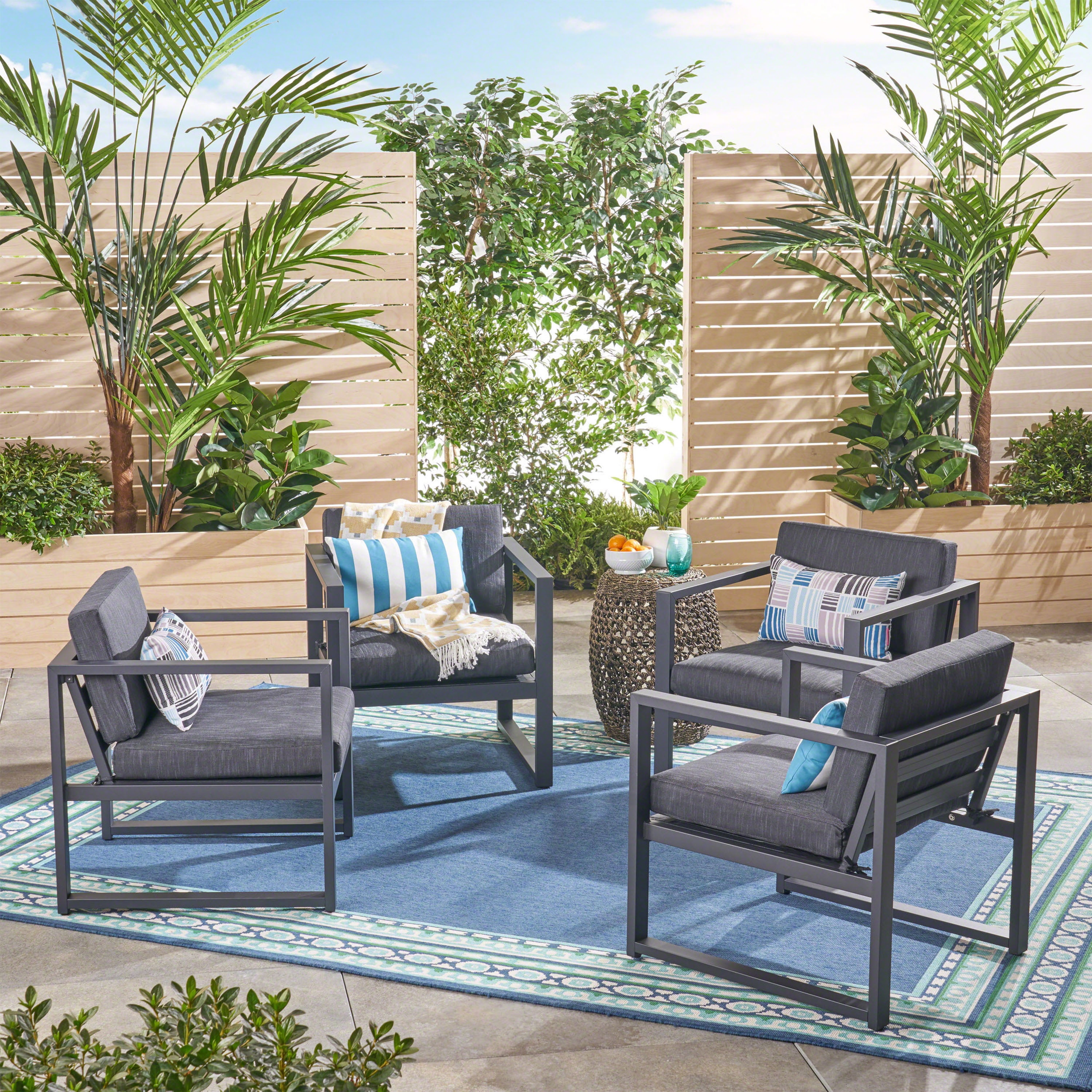 Noble House Navan Outdoor Aluminum Club Chairs (Set of 4)Gray