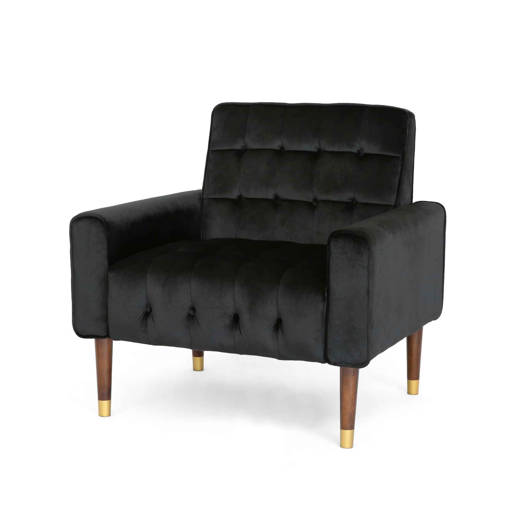 Black Velvet Modern Glam Accent Chair with Birch Legs
