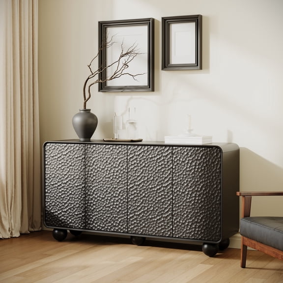 Noble House Neris Modern Buffet Cabinet with Honeycomb Textured Doors, Accent Credenza Large Console Table, Black