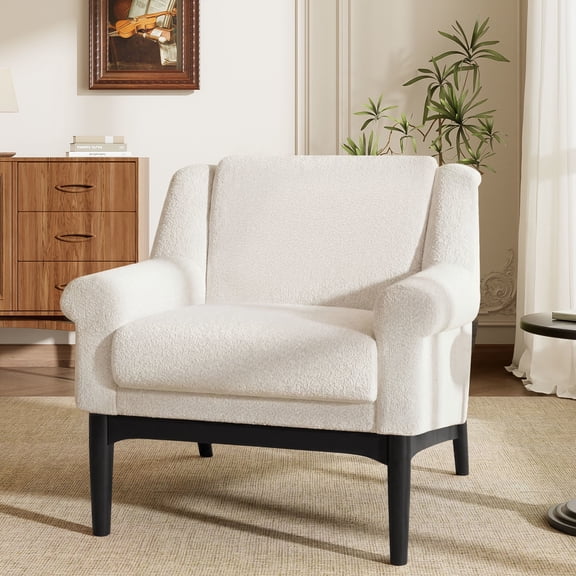 Noble House Nesta Mid-Century Modern Accent Chair with Flared Arms, Ergonomic Reading Chair for Living Room, Beige