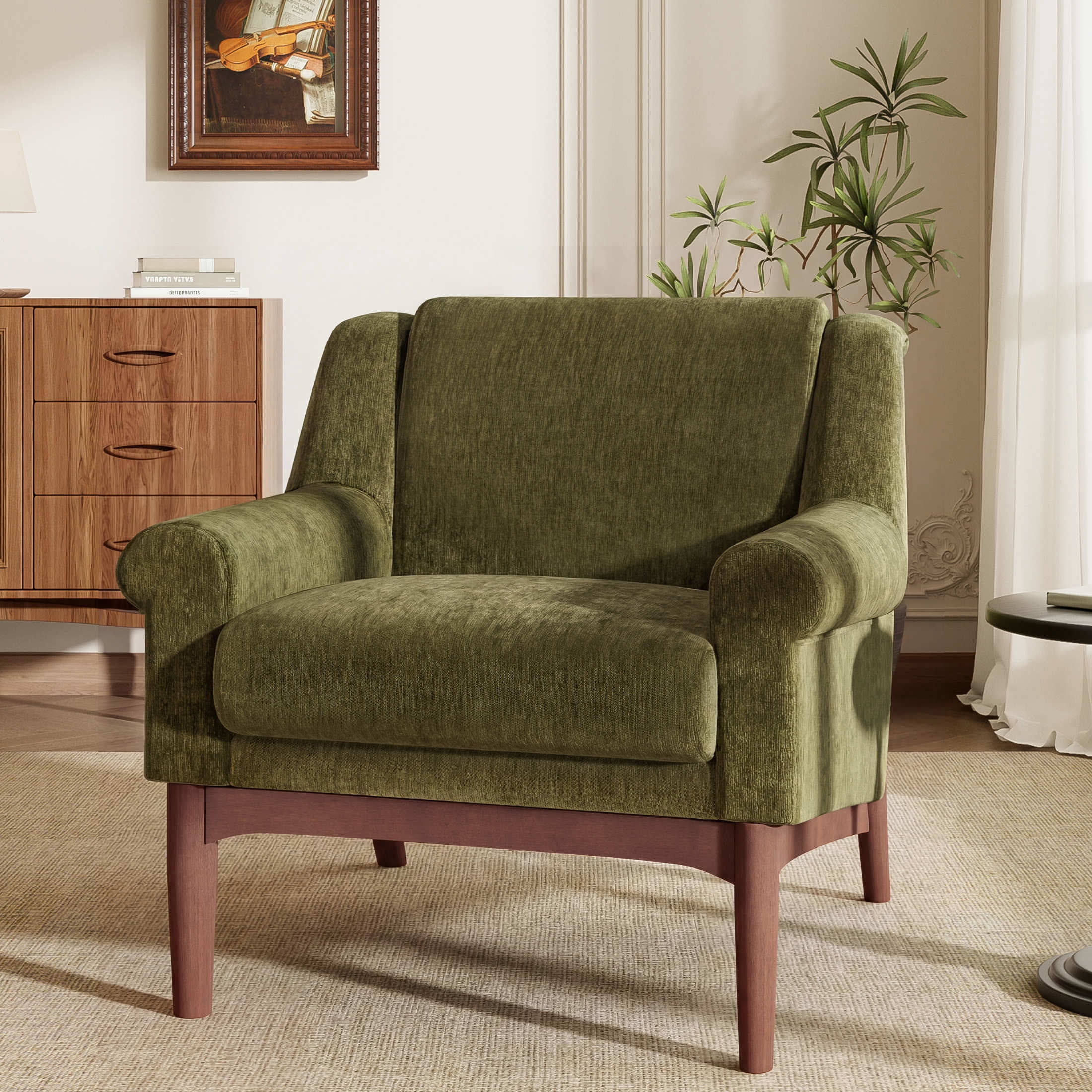 Noble House Nesta Mid-Century Modern Accent Chair with Flared Arms, Ergonomic Reading Chair for Living Room, Green