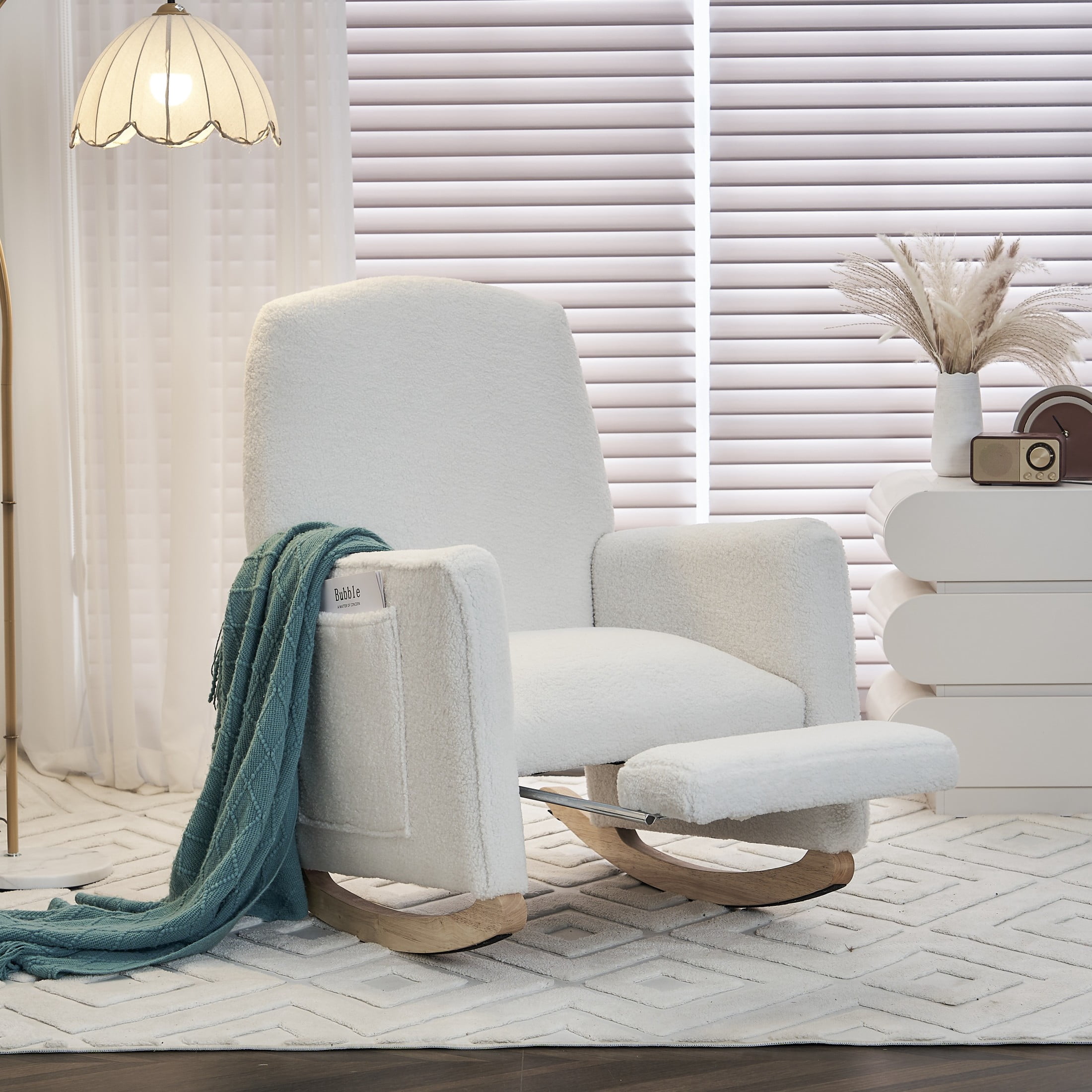 Noble House Nesta Upholstered Glider Rocking Chair, Reclining Nursery Armchair with Adjustable Footrest, Ivory