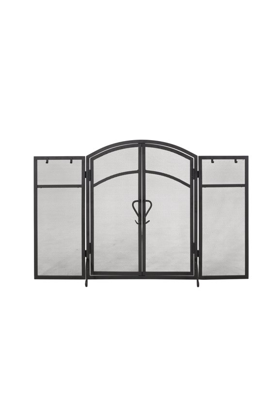Nevaeh Modern Iron Folding Fireplace Screen with Door and Tools, Matte Black