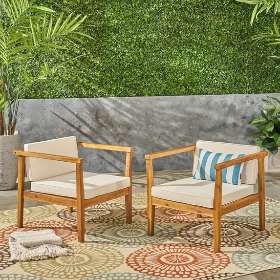 Noble House Newbury Outdoor Acacia Wood Club Chair in Beige (Set of 2)