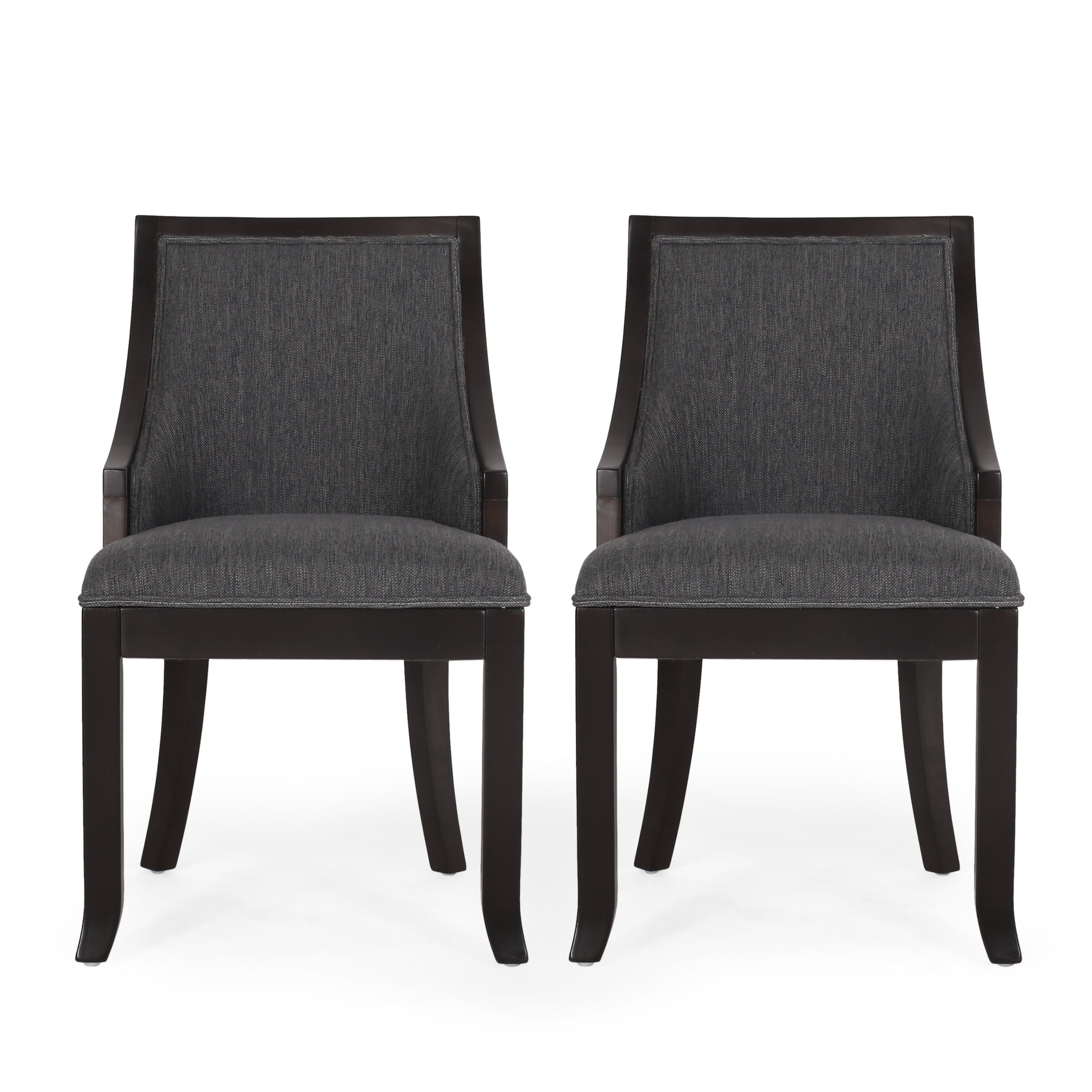 Noble House Newell Fabric Upholstered Birch Wood Dining Chairs, Set of 2, Navy Blue and Walnut