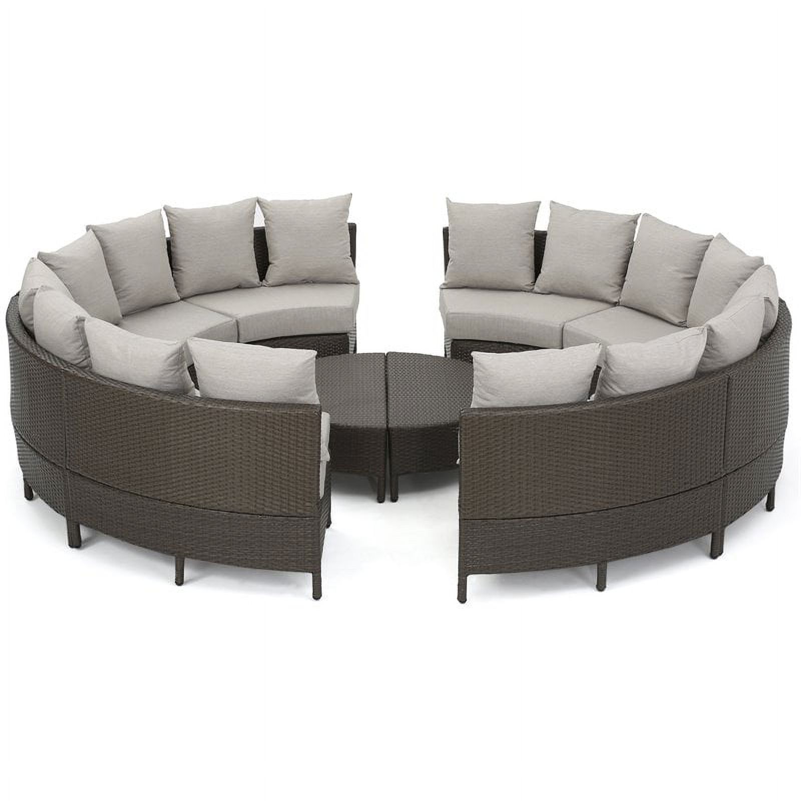 Noble House Newton 8 Seater Round Wicker Sectional Sofa Set Brown