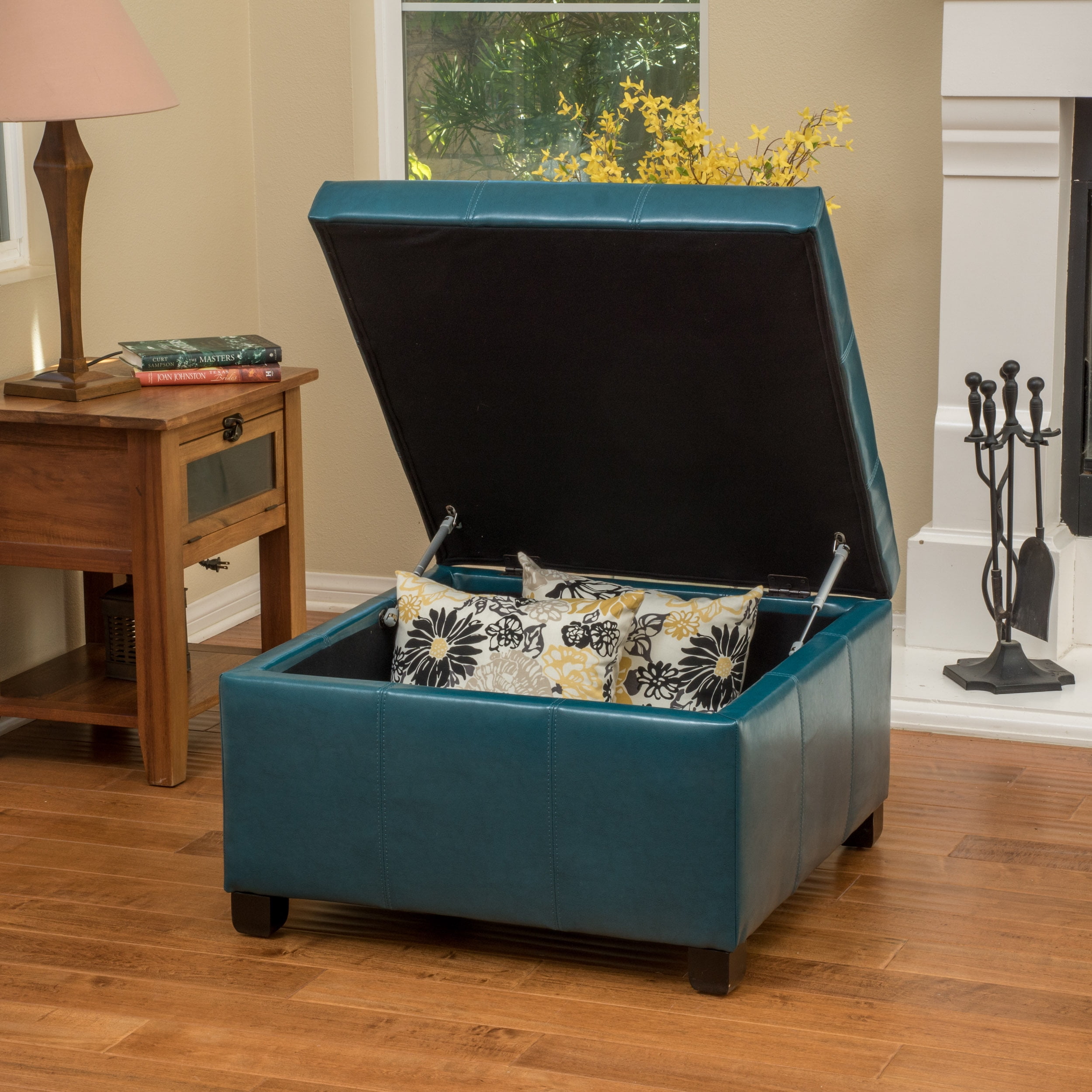Noble House Newton Faux Leather Storage Ottoman