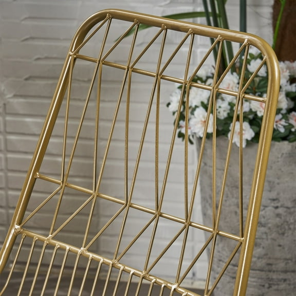 Noble House Niez 26" Outdoor Geometric Metal Counter Stools in Brass (Set of 2)