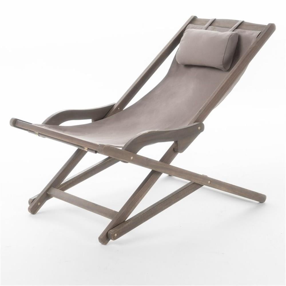 Eucalyptus Wood & Grey Canvas Outdoor Sling Chair Set