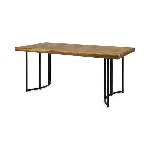 Noble House Noah 72" Modern Wood Top Patio Dining Table in Teak and Black