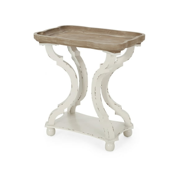 Noble House Noble House Ariyaan Fir Wood Accent Table, Distressed White, Natural