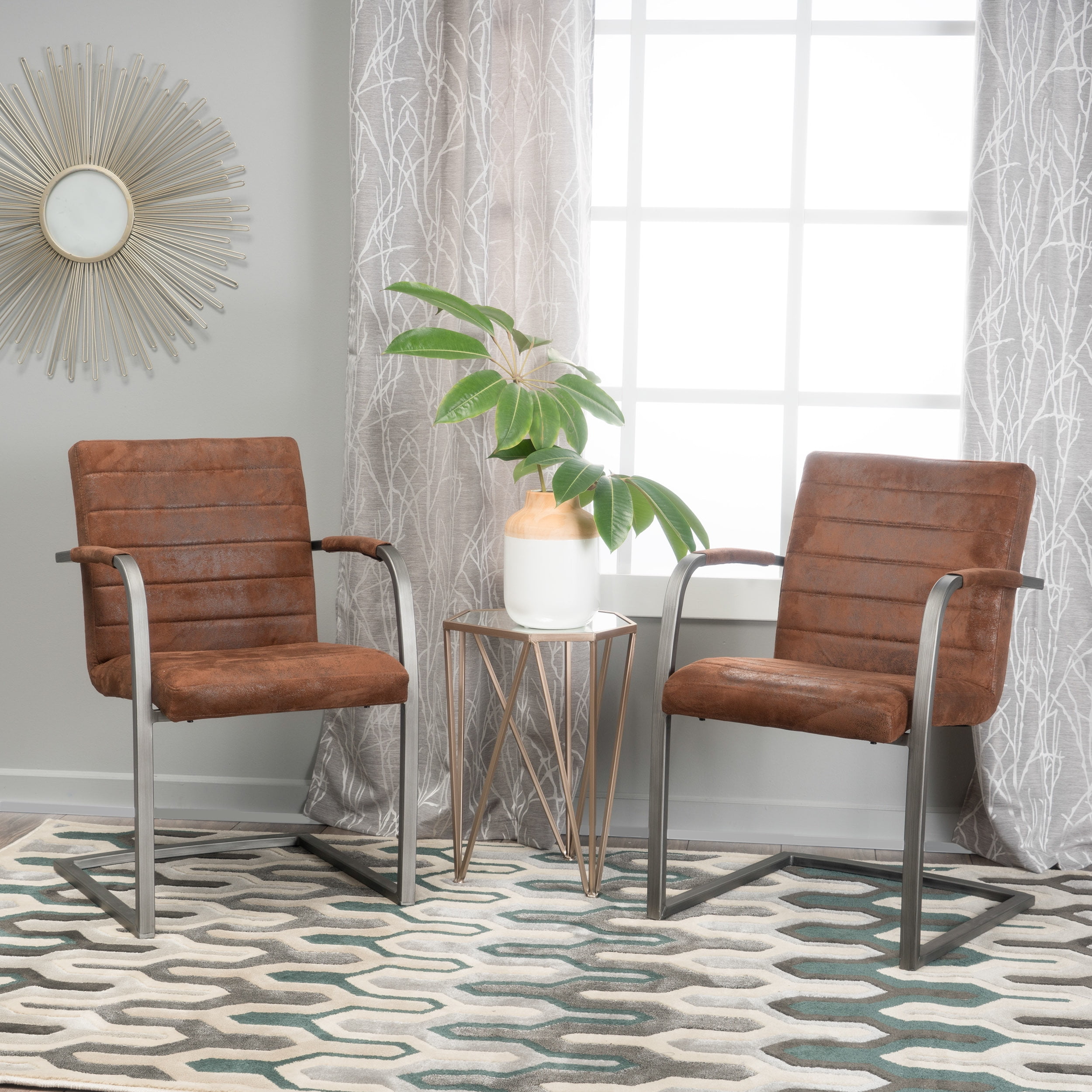 Noble House Nolan Brown Microfiber Modern Arm Chair Set of 2 Brown