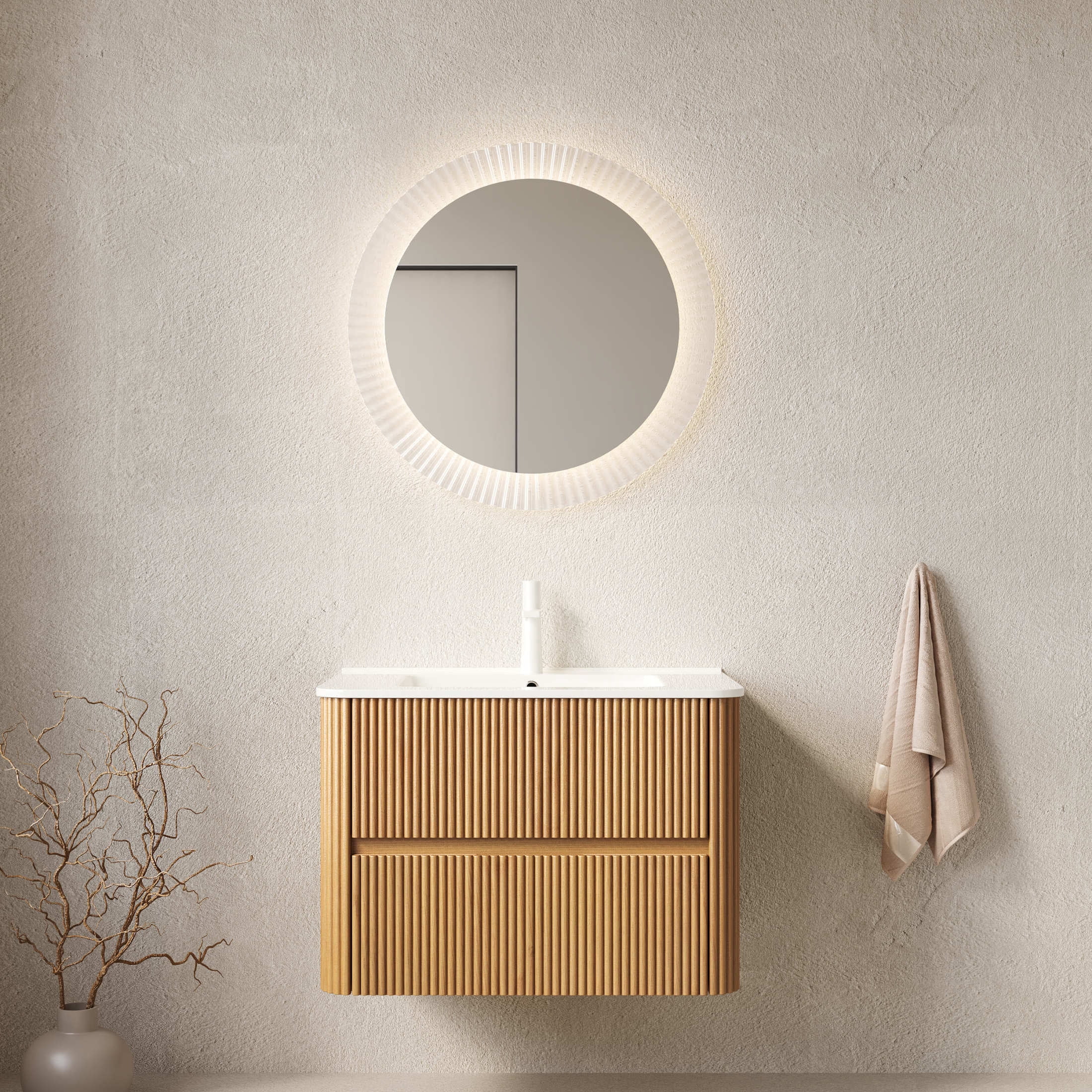 Noble House Noor 30" Floating Bathroom Vanity with Seamless Ceramic Basin, Retro Soft-Close Drawers, Oak