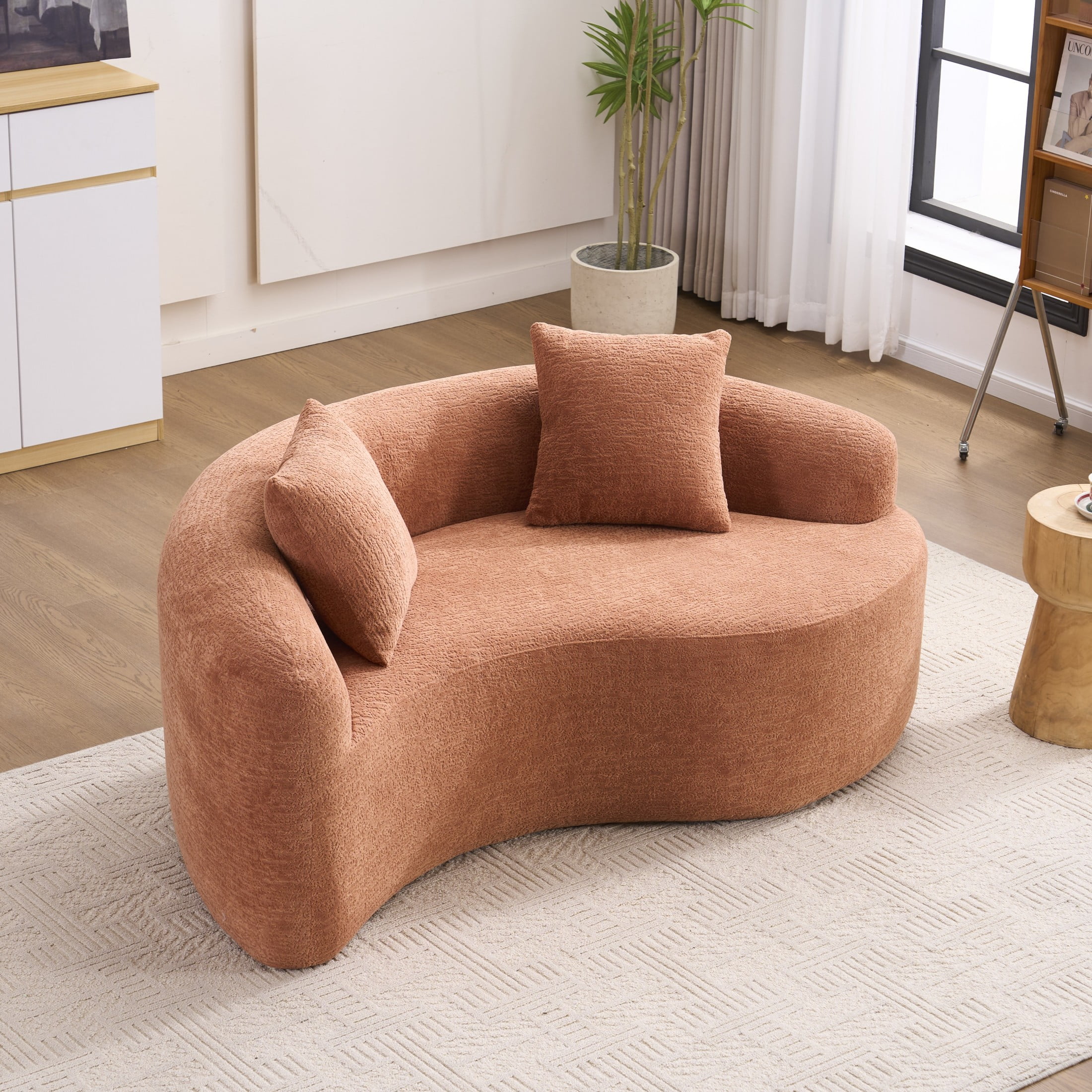 Noble House Norlyn 66.9" S-Curved Loveseat Sofa, Chenille Compression Modular Couch, Living Room, Small Space, Coral