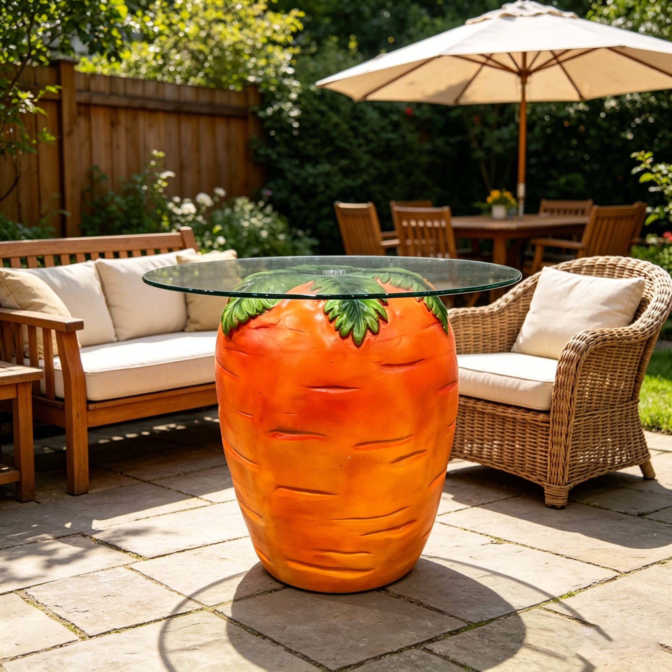 Noble House Novelty Carrot Shaped Side Table with Tempered Glass Top & Weatherproof Resin Base, Home Decor, Orange