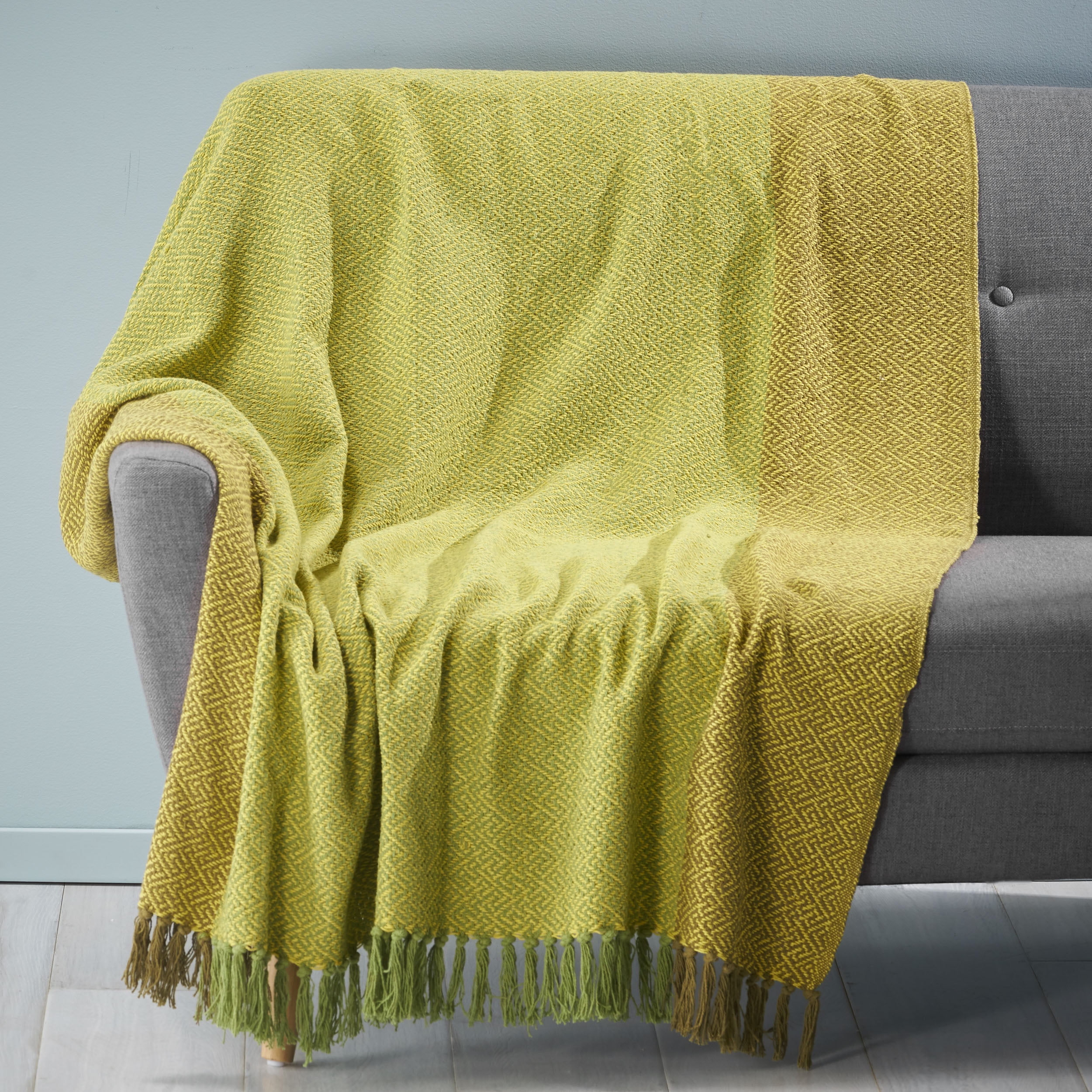 Noble House Nyarai Handcrafted Cotton Throw Blanket, Olive Green