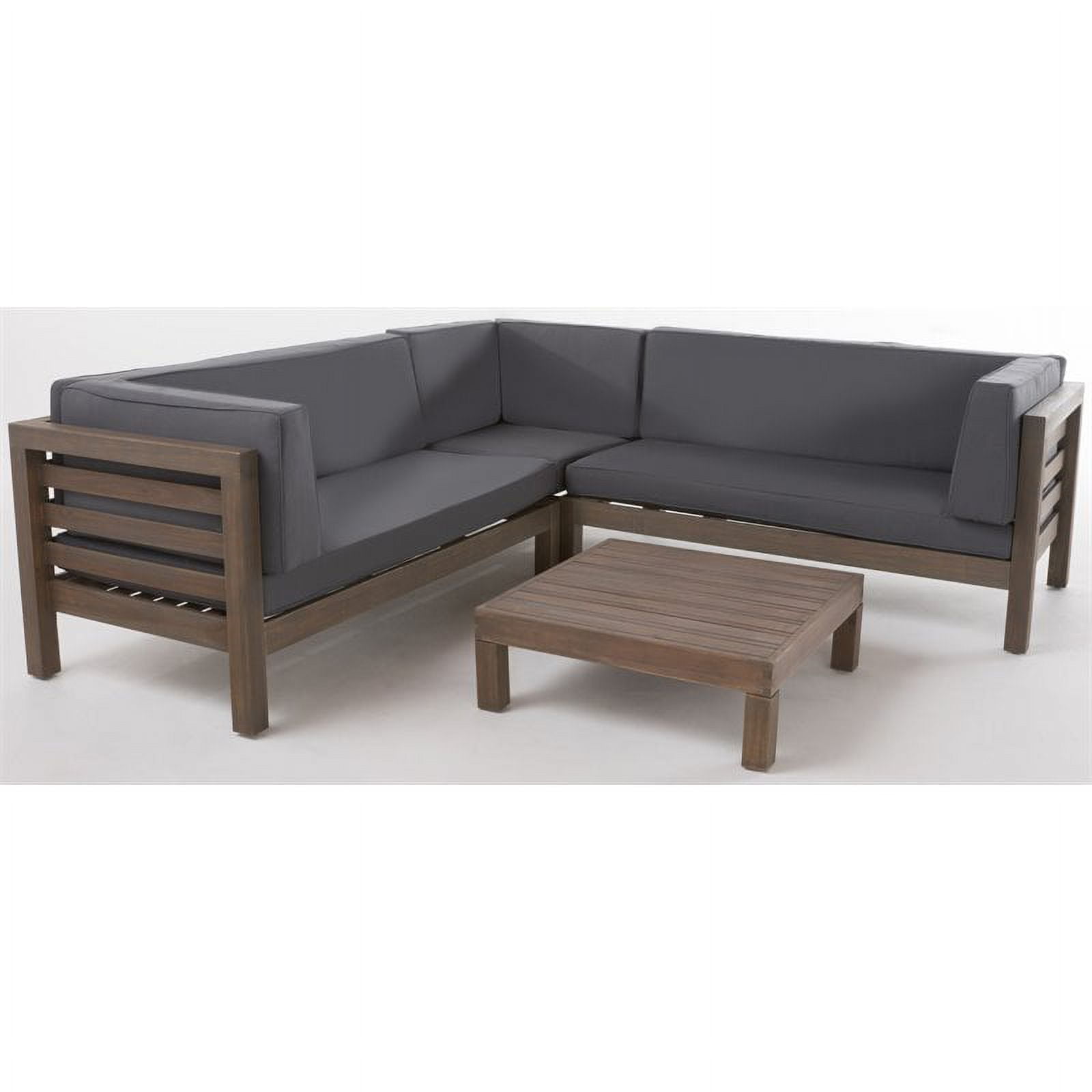 Noble House Oana 5 Seater V Shaped Acacia Wood Sectional Sofa Set Gray/Dark Gray