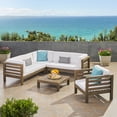 thumbnail image 1 of Noble House Oana 6 Seater Acacia Wood Sectional Sofa Set Gray and White, 1 of 15
