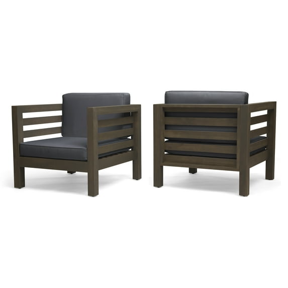 Noble House Oana Mid-Century, Modern Acacia Wood Club Chair, Gray/Dark Gray (Set of 2)
