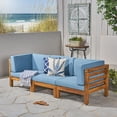 thumbnail image 1 of Noble House Oana Outdoor Modular Acacia Wood Sofa with Cushions Teak and Blue, 1 of 12
