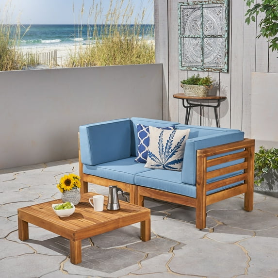 Noble House Oana Outdoor Modular Loveseat & Table Set Teak