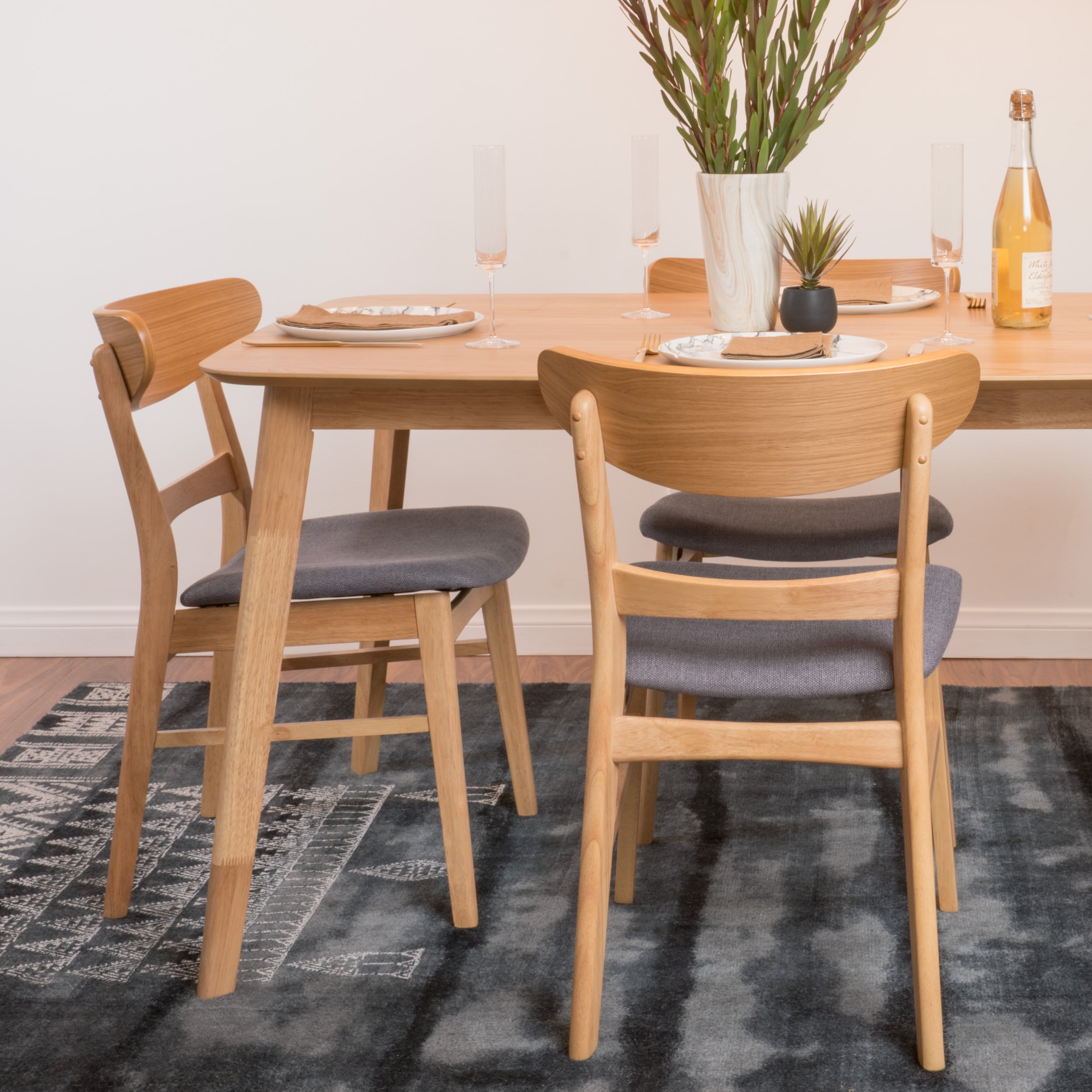 Noble House Odelia Mid-Century Modern Fabric Dining Chairs, Set of 2, Dark Gray