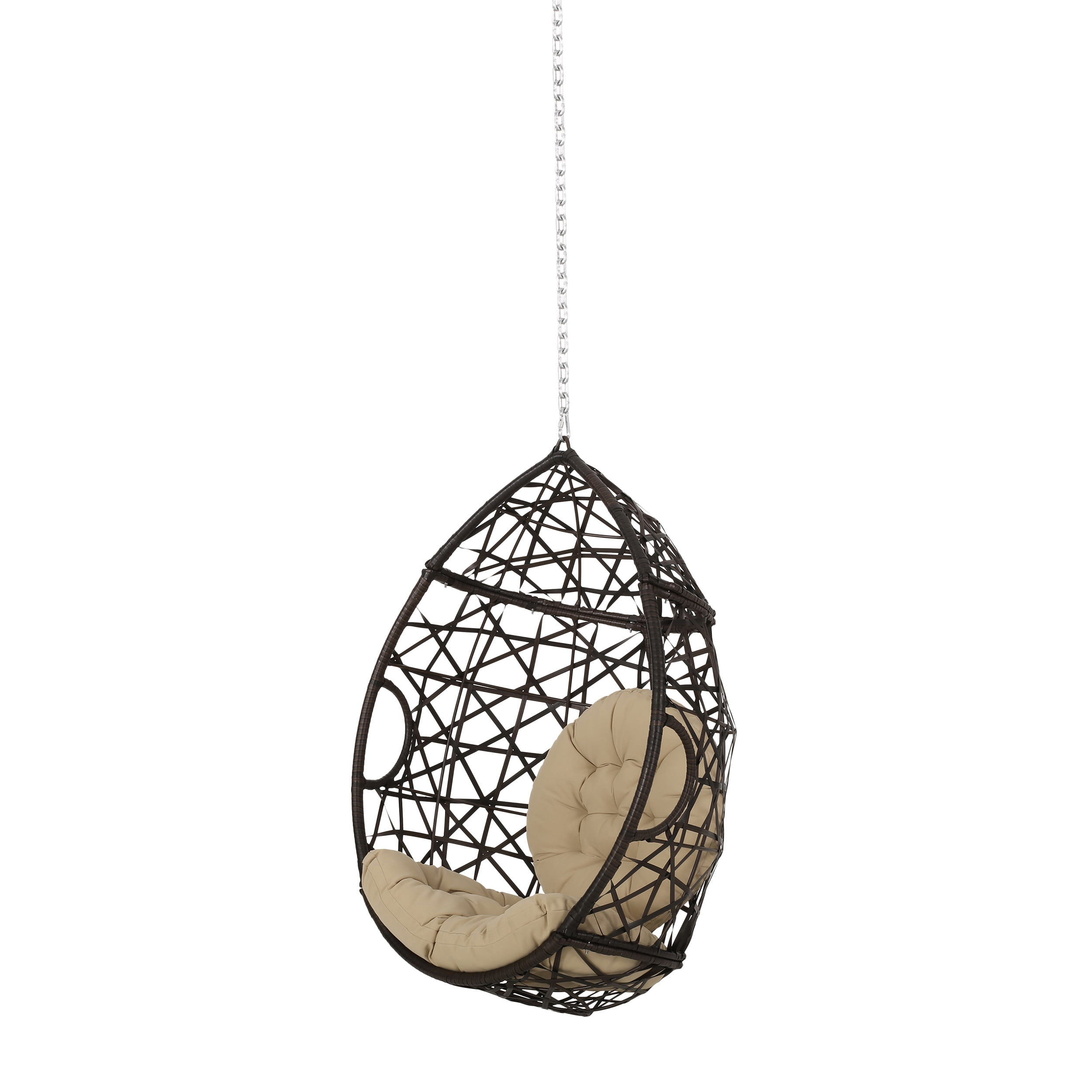 Noble House Odom Wicker Rattan Hanging Chair with Cushion Tan/Multi
