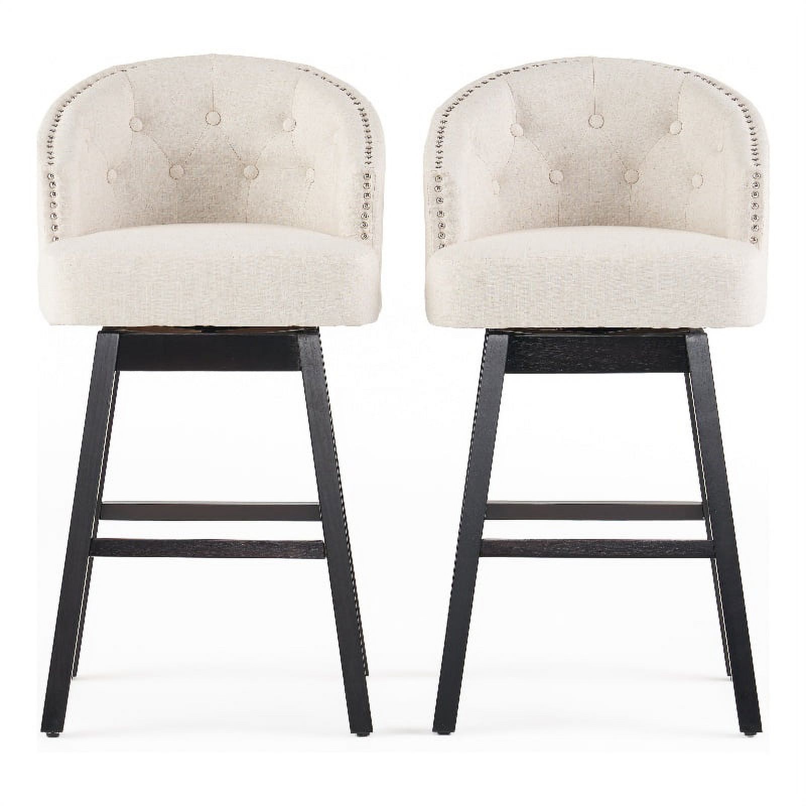Noble House Ogden Tufted Swivel Barstools (Set of 2) in Beige and