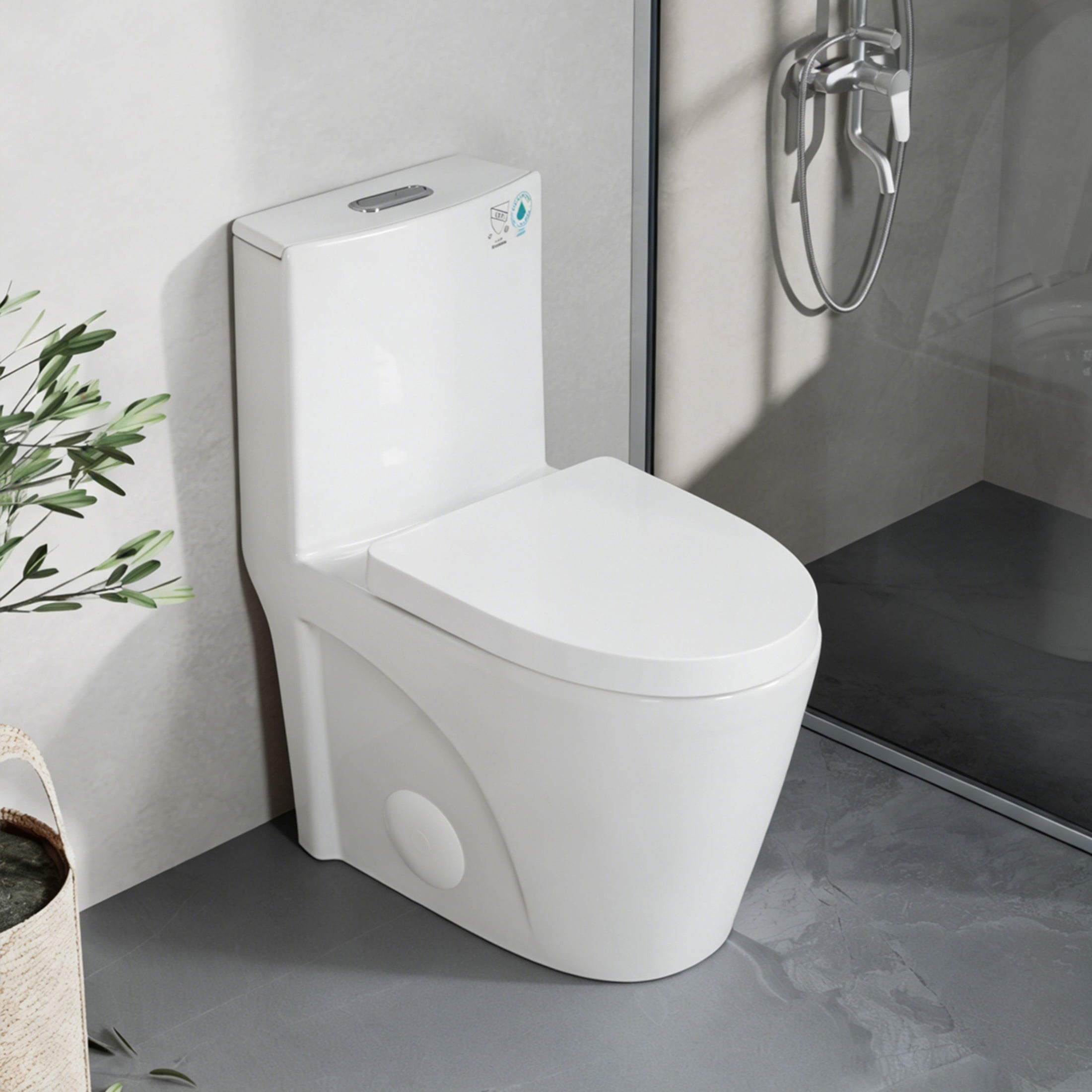 Noble House One-Piece Toilet, Elongated Comfort Bathroom Toilet with Soft-Closing Seat, Dual-Flush Siphon Jet, White