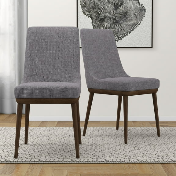 Noble House Oprah Kate Dining Chair Set, Mid-Century Modern Linen Upholstery with Wood Legs, Set of 2, Grey