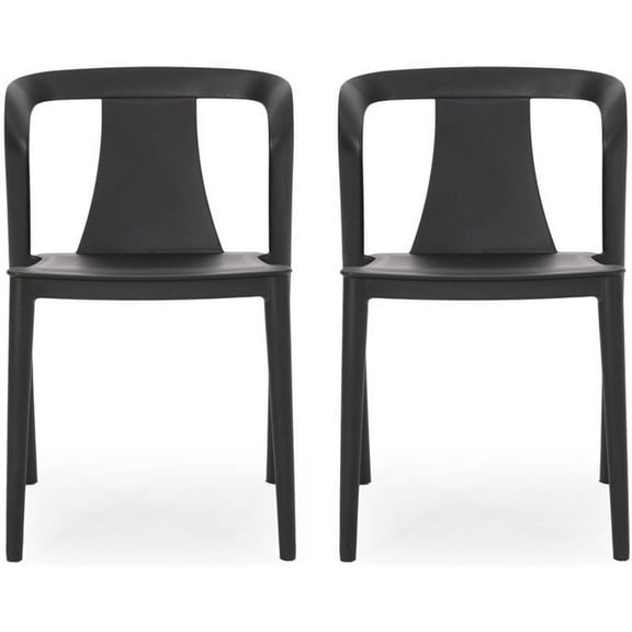 Noble House Orchid Stacking Plastic Patio Dining Side Chair in Black (Set of 2)