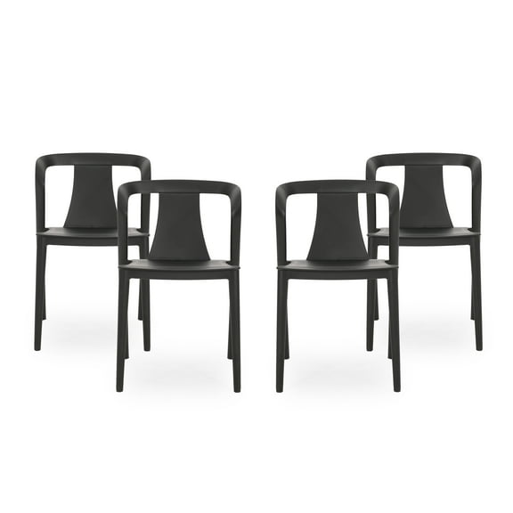 Noble House Orchid Stacking Plastic Patio Dining Side Chair in Black (Set of 4)